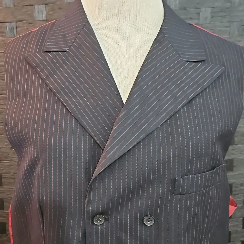 Men's Pallini Navy & Burgundy Double-Breasted Pinstripe Blazer Size 46R